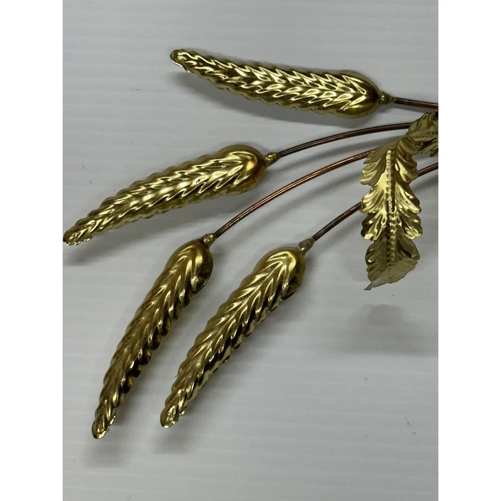 VTG Brass Wheat Sheaf Wall Decor Gold Gilt Floral Leaf Metal Art Sculpture MCM